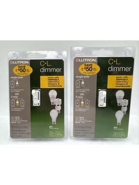Lot 2 Lutron Single Pole or 3-Way Dimmer CL Toggler White Light Switch FREE SHIP